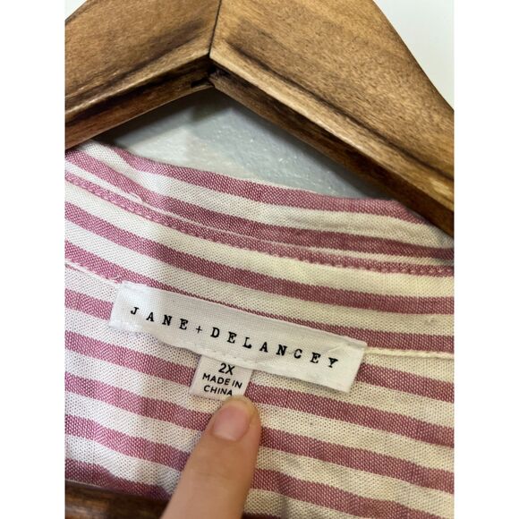 Jane + Delancey Pink White Stripe Crinkle Fabric Popover Top Womens Sz 2X - Picture 6 of 11